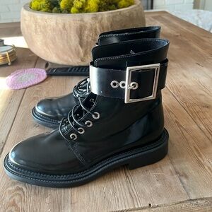Zara Black Ankle Boots with Silver Buckle